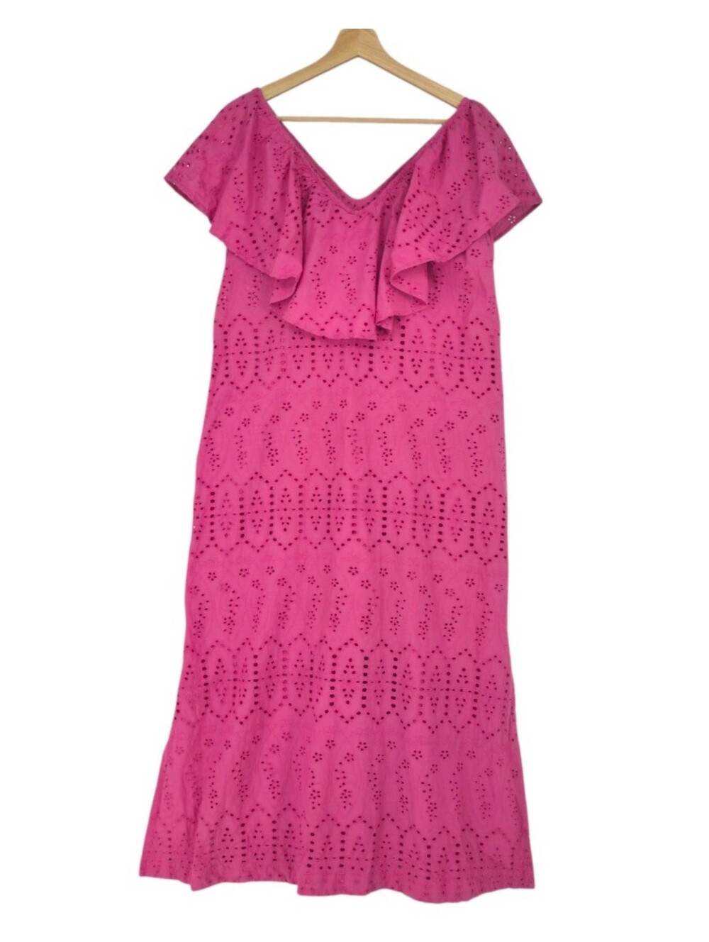 Tuckernuck Pink Eyelet Ruffle Midi Dress Cotton Resort Size Small - Picture 9 of 15